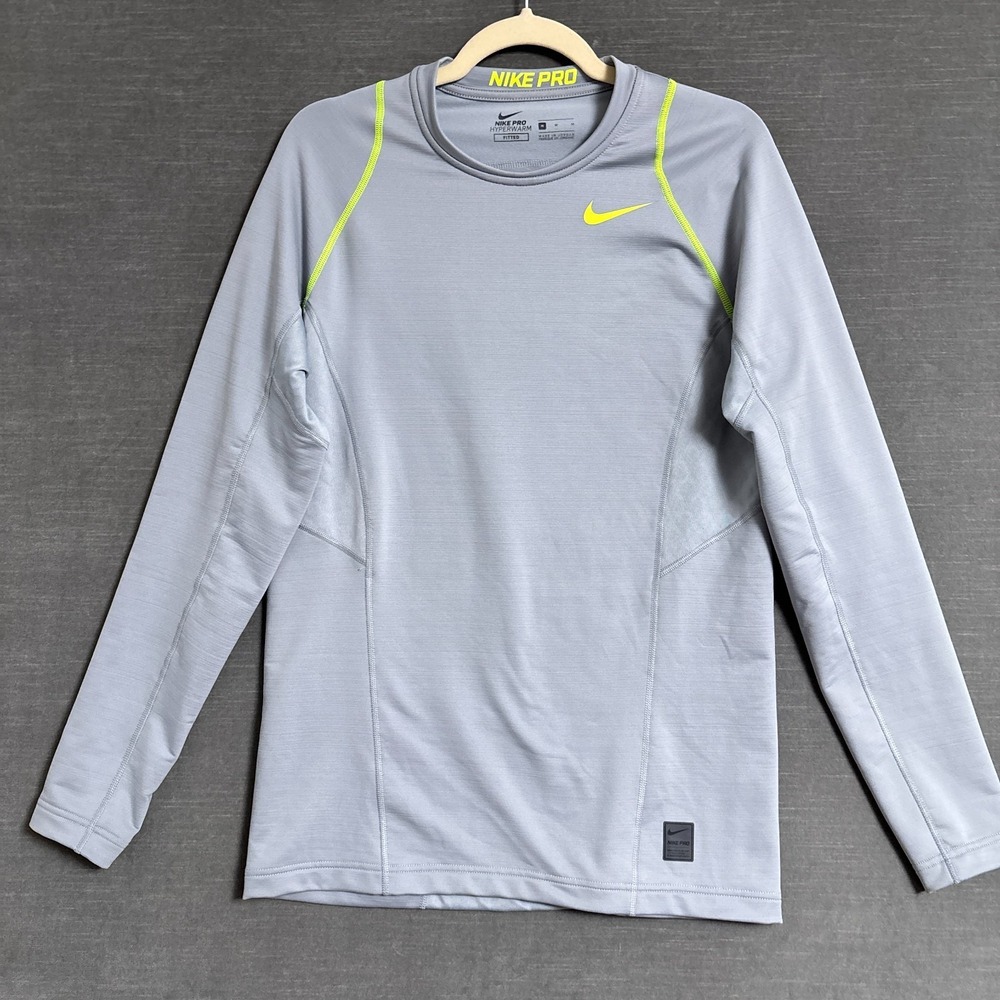 Nike Pro Shirt M Fitted Gray Hyperwarm Long Sleeve Thermal Base Layer‎ Athletic